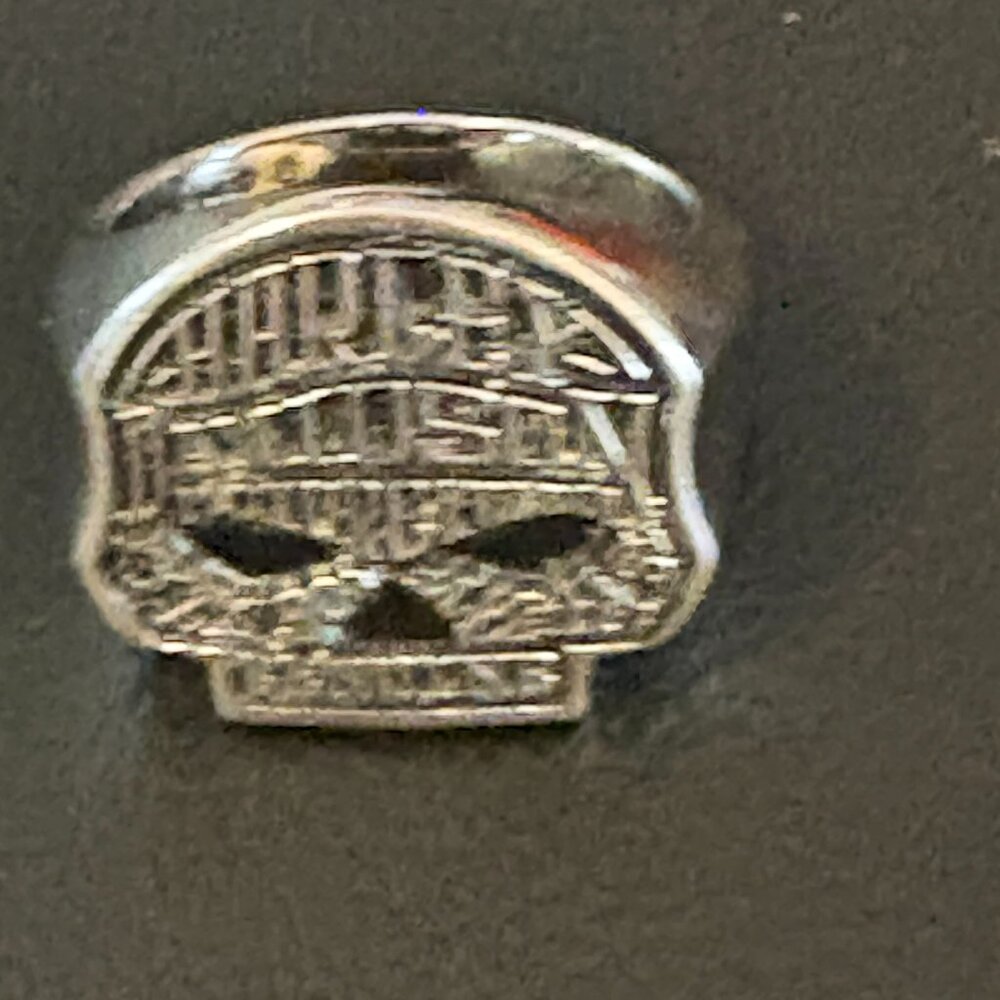 HARLEY DAVIDSON MEN WILLIE G SKULL LETTERING STERLING SILVER RING